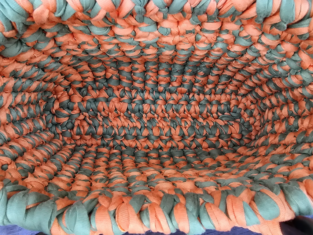 Orange & Olive Handmade T-Shirt Yarn Handbag