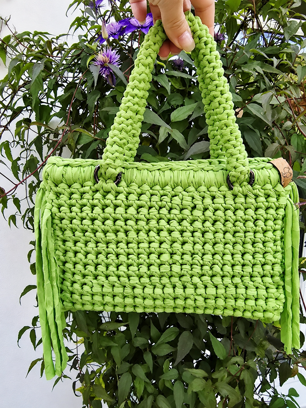 Lime Green Handmade T-Shirt Yarn Handbag