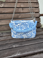 Sky Blue & White Handmade T-Shirt Yarn Shoulder Bag
