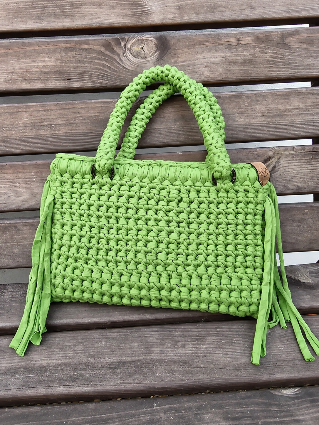 Lime Green Handmade T-Shirt Yarn Handbag
