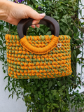 Orange & Olive Handmade T-Shirt Yarn Handbag