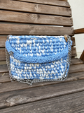 Sky Blue & White Handmade T-Shirt Yarn Shoulder Bag