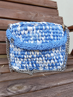Sky Blue & White Handmade T-Shirt Yarn Shoulder Bag