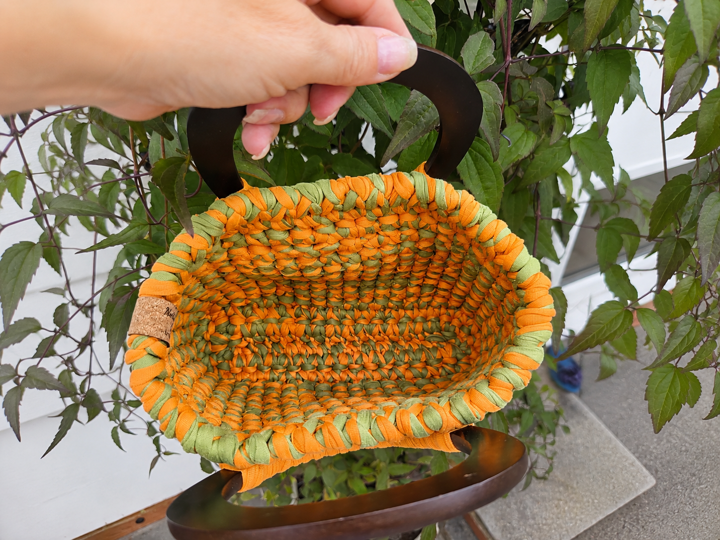Orange & Olive Handmade T-Shirt Yarn Handbag