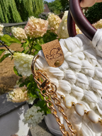 Ivory Handmade T-Shirt Yarn Handbag with Wooden Handles
