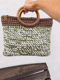 Olive, Ivory & Mocha Handmade T-Shirt Yarn Tote Bag