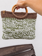 Olive, Ivory & Mocha Handmade T-Shirt Yarn Tote Bag