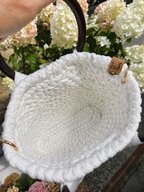 Ivory Handmade T-Shirt Yarn Handbag with Wooden Handles