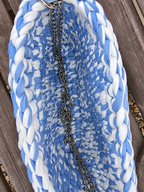 Sky Blue & White Handmade T-Shirt Yarn Shoulder Bag