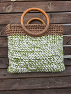 Olive, Ivory & Mocha Handmade T-Shirt Yarn Tote Bag