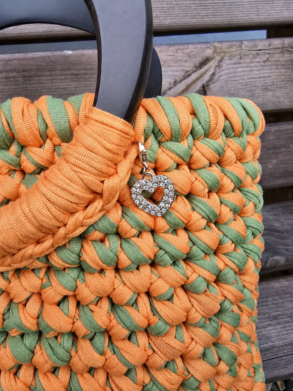 Orange & Olive Handmade T-Shirt Yarn Handbag