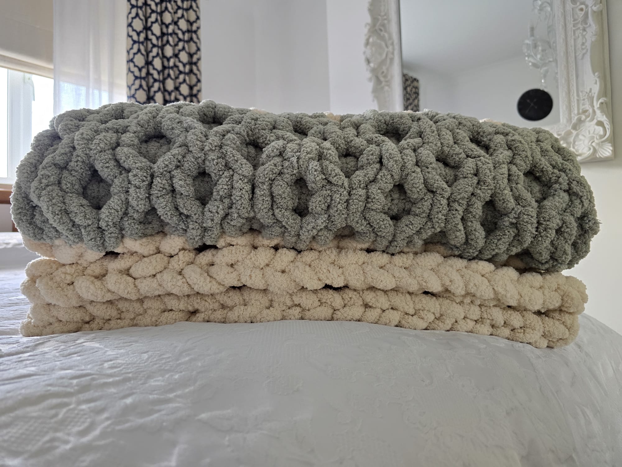 Customisable The "Sage Sanctuary" Honeycomb Bed Runner – Handmade Chenille