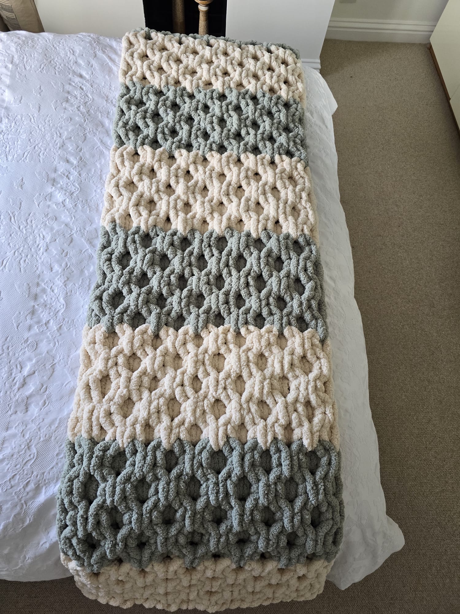 Customisable The "Sage Sanctuary" Honeycomb Bed Runner – Handmade Chenille