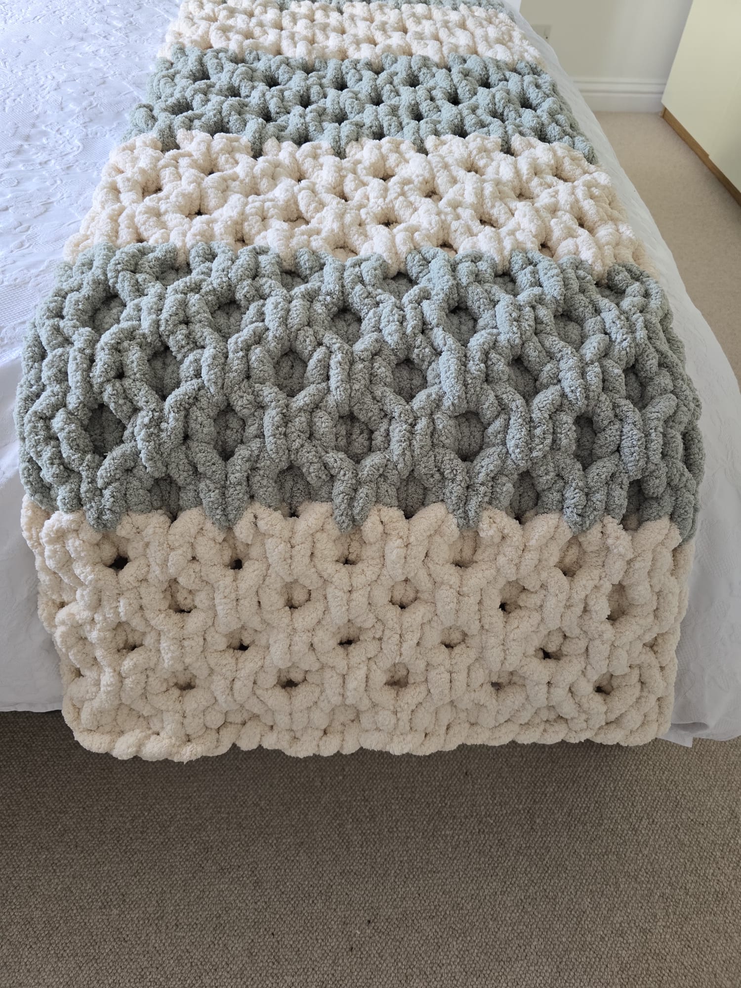 Customisable The "Sage Sanctuary" Honeycomb Bed Runner – Handmade Chenille
