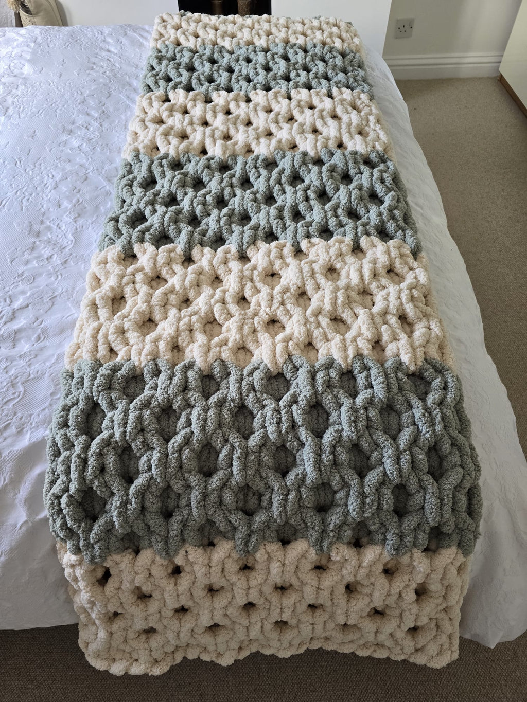 Customisable The "Sage Sanctuary" Honeycomb Bed Runner – Handmade Chenille