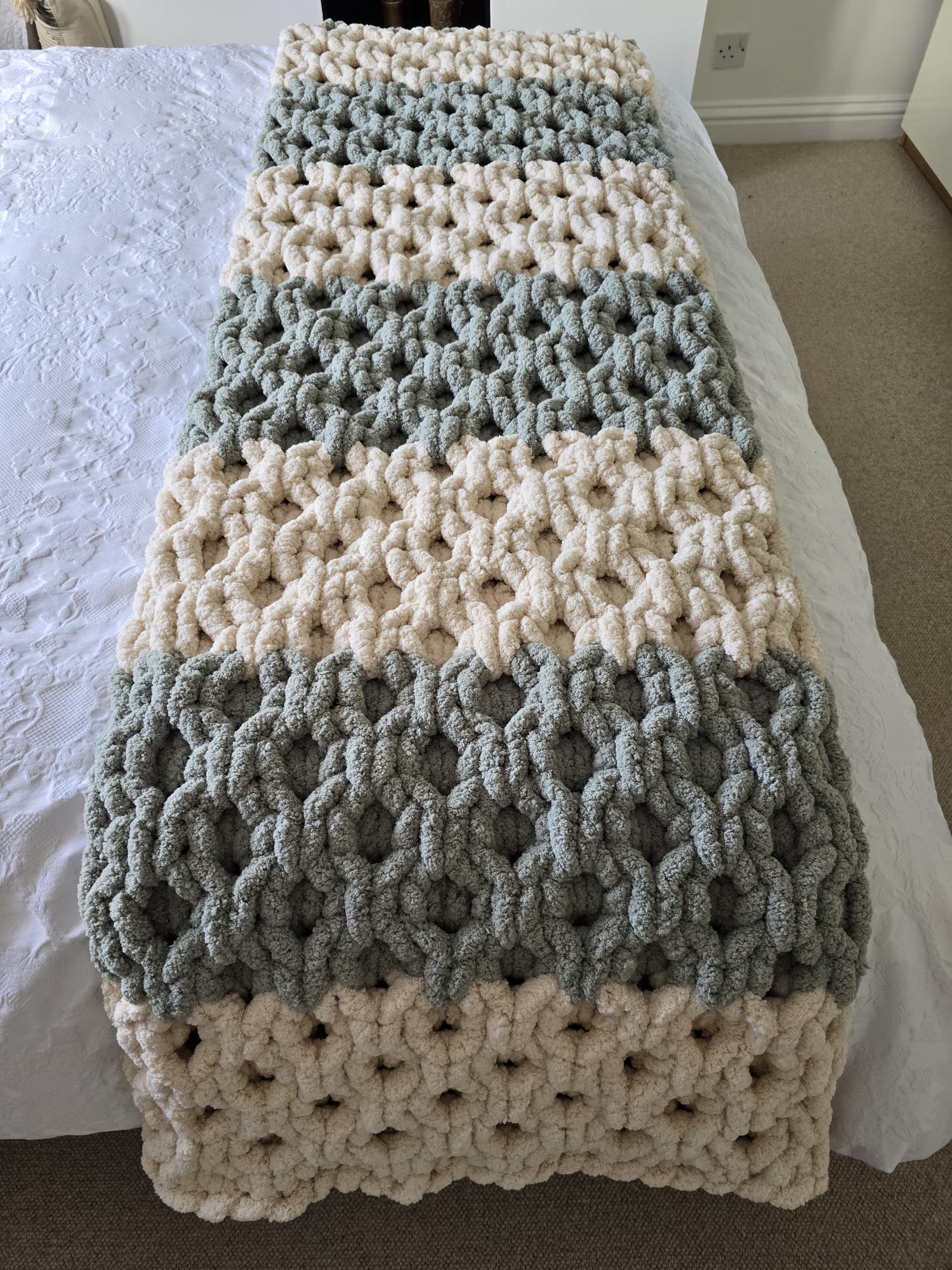 Customisable The "Sage Sanctuary" Honeycomb Bed Runner – Handmade Chenille